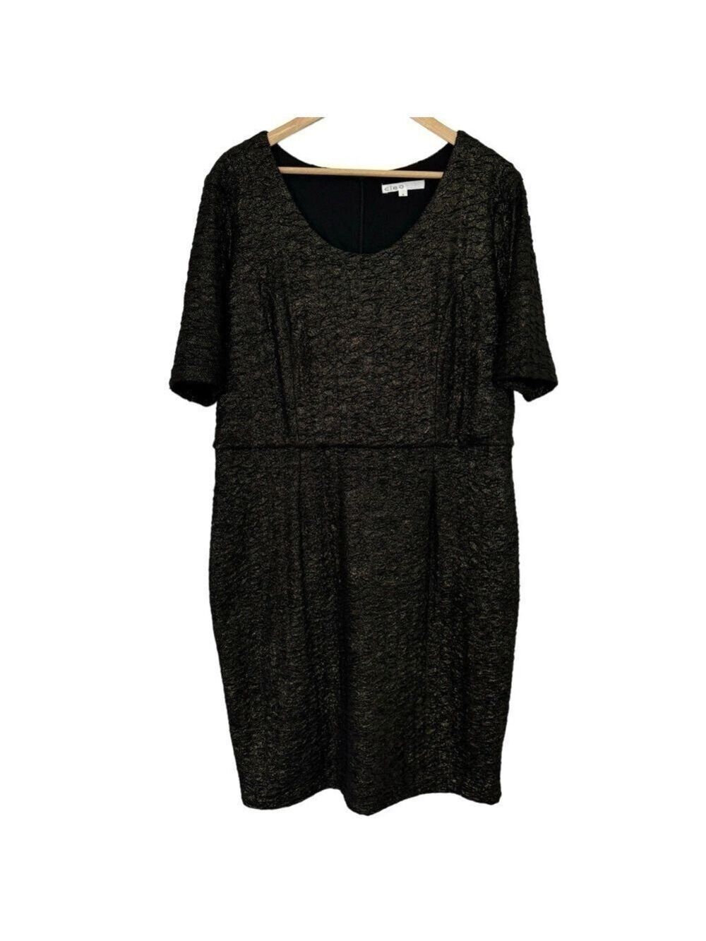 Cleo Half Sleeve Evening Gown Sz 18 Black Gold Fitted Sexy Dress Shimmer LBD